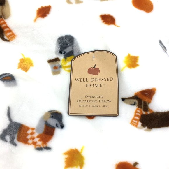 Dachshund Dog Throw Blanket MicroFleece Pumpkin Spice Coffee Sweater Fall Leaves - Picture 4 of 11